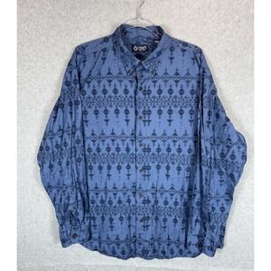 Chaps Shirt Mens XL Blue Geometric‎ Aztec Print Button Up Long Sleeve Cotton
